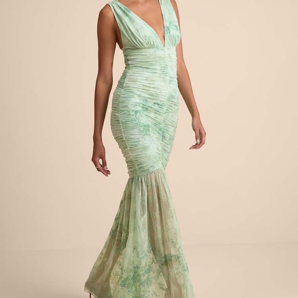 Lulu's Mint Green Ruched Maxi Dress - Picture 2 of 7